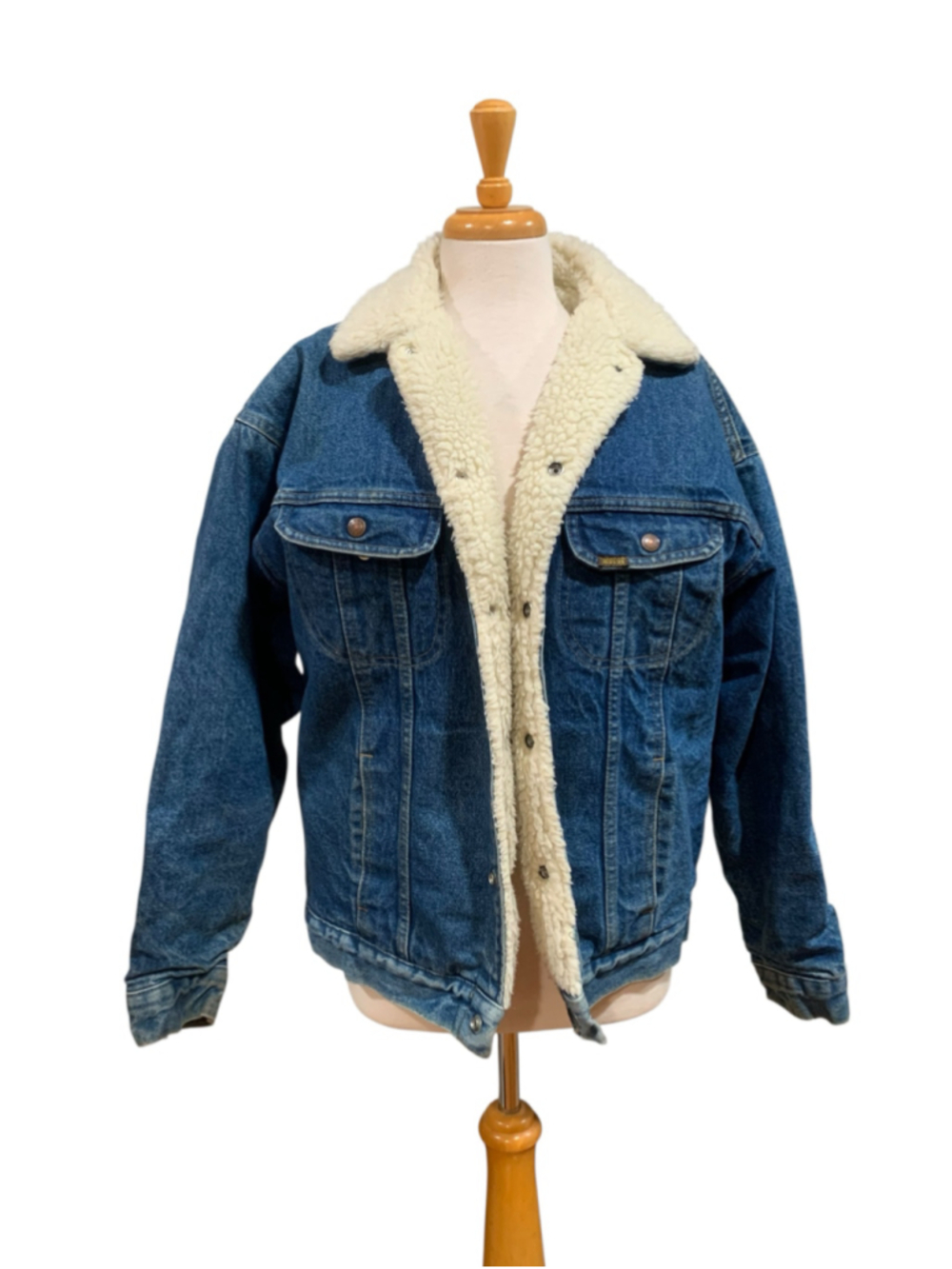 Vntg 80’s Men's Roebucks Sherpa Lined Denim Jacket Size M Blue White